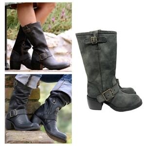 Fiorentini + Baker Mike moto Boot green pull on adjusable buckles sz 36.5 US 6.5